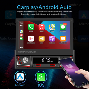 Podofo 1din 7 "HD có thể thu vào màn hình cảm ứng xe MP5 Máy nghe nhạc không dây Carplay Android Auto Car đài phát thanh BT EQ FM AM RDS + từ xa - Product Image 2