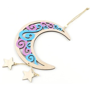 Décoration suspendue en bois en forme de lune pour le Ramadan 2026, découpée au laser, motif lune, étoile et mosquée, pour la décoration de l'Aïd Moubarak et du Ramadan, vente en gros - Product Image 1