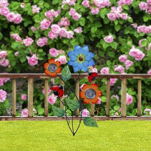Ornement de jardin en métal en forme de fleur avec coccinelles peintes, décoration extérieure pour cour et patio - Product Image 4