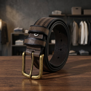 Ceinture pour homme BS INTERNATIONAL Vintage en cuir de vache durable avec boucle en acier - Imperméable et écologique, forme rectangulaire - Product Image 1