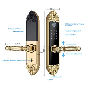 Cerradura Inteligente con Huella Dactilar para Puerta de Madera y Aleación de Aluminio Estilo Europeo, Control por WiFi y Aplicación (TTLock/All-lock), Acabado en Oro 24K para Dormitorio - Product Image 3