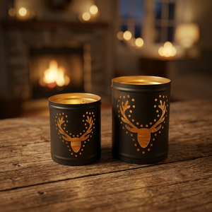 Support de bougie cylindrique en fer, fait main, écologique, sans plomb, étanche, avec motif sapin de Noël en relief, de la marque Sonnet Decor - Product Image 4
