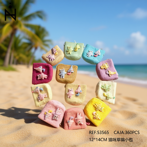 Borsa di paglia a forma di gatto 12x14 cm, mini borsa a tracolla da donna, accessorio moda estivo - Product Image 3