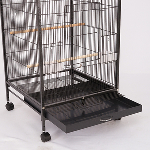 Toptan düşük fiyat lüks büyük uzay siyah paslanmaz çelik Metal papağan ve kanarya Pet kuş kafesi ile tekerlekler - Product Image 6