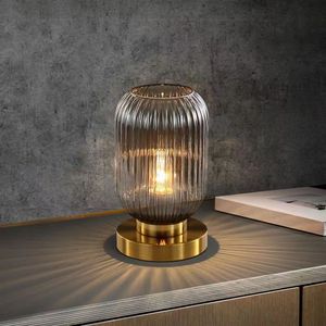 Lámpara de Mesa Moderna Nórdica de Vidrio con Pantalla Ovalada Acanalada, Control Táctil, con Cable, Luz Ambiental para Dormitorio, Sala de Estar, Decoración - Product Image 2