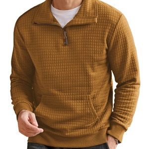 Sudadera con cuello alto, cierre de cremallera de un cuarto, manga larga, con estampado personalizado, bordado, estilo casual, con bolsillo - Product Image 1