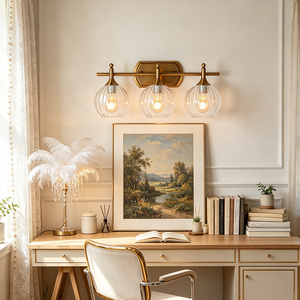 Lámpara de Pared Moderna de Bronce con 3 Cabezas y Pantalla Redonda de Cristal, Luz Incandescente para Baño, 2700K, E26, Control por Interruptor - Product Image 4