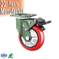 Roue de roulette robuste en gros 1 tonne Plaque supérieure en polyuréthane pour conteneur d'expédition Roue de roulette industrielle de 6 pouces avec frein