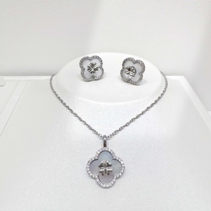 Conjunto de joyería de moda chapado en oro con collar y pendientes de plata 925 con diseño de flor y gema, estilo trébol clásico, para fiesta - Product Image 5