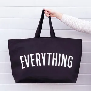 Bolso grande de algodón para mujer, bolsa de mano lisa con logotipo impreso personalizado, de compras orgánicas, gris