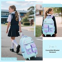 Sac à roulettes pour filles, ensemble 3-en-1 avec boîte à lunch et trousse à crayons, grand sac d'école à roulettes compatible avec ordinateur portable 15,6 pouces, résistant à l'eau