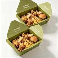 Boîte alimentaire rectangulaire en papier kraft jetable, conteneur à emporter en carton, boîte bento, emballage personnalisé pour collations avec logo