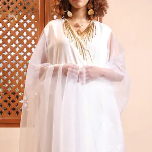 Saliman 2024 New Design Eid Arabic Clothes Organza Sleeves Ladies Sequin Kaftan Party Dresses Dubai Abaya Muslim Women Dress