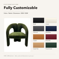 Fauteuil d'appoint en velours rembourré avec dossier arqué et pieds massifs, personnalisable OEM pour hall d'hôtel et salon