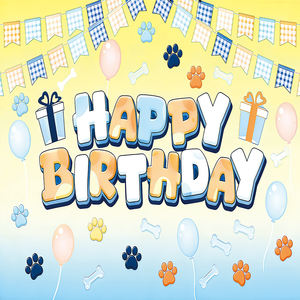 Bannière de fond Joyeux Anniversaire motif patte de chiot bleu <span class=keywords><strong>orange</strong></span> pour photographie canine, décorations et baby shower sur le thème des amis canins - Product Image 4