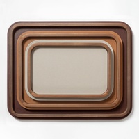 Plateau de présentation de luxe personnalisé en cuir avec cadre en bois de noyer rectangulaire arrondi pour clés, montres et bijoux