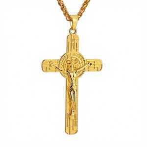 Kalung Salib Religius KOMI Unisex Lapis Emas Baja Tahan Karat Liontin Yesus Salib Rantai Gandum 24 Inci - Product Image 4