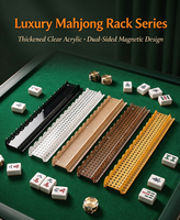 Supports de Mahjong de Luxe en Rotin Tressé et Acrylique avec Poussoirs, Supports de Tuiles en Forme de U Festonnés pour Ensemble d'Accessoires de Mahjong Américain