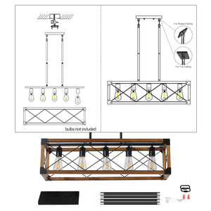 Lustre linéaire <span class=keywords><strong>de</strong></span> ferme <span class=keywords><strong>de</strong></span> 33.5 pouces à 5 lumières pour <span class=keywords><strong>luminaire</strong></span> suspendu <span class=keywords><strong>de</strong></span> <span class=keywords><strong>table</strong></span> <span class=keywords><strong>de</strong></span> <span class=keywords><strong>billard</strong></span> <span class=keywords><strong>de</strong></span> salle à manger, finition rustique en grain <span class=keywords><strong>de</strong></span> bois - Product Image 4