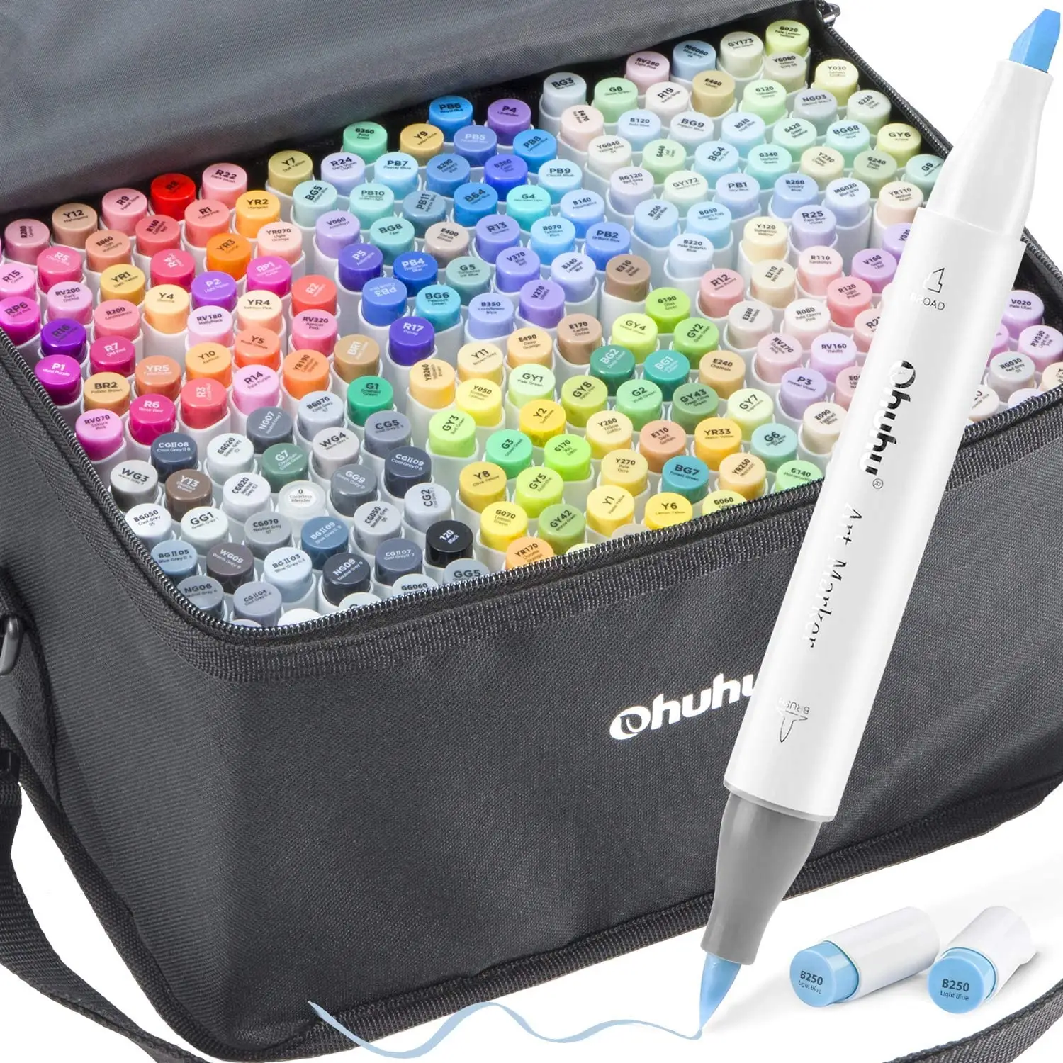 Ohuhu 216+1 Colors Dual Tips Marker Pen Brush & Chisel, Alcohol based Brush Markers