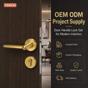 YONFIA 8049 Juego de Manijas de Puerta Modernas Minimalistas de Aleación de Zinc <span class=keywords><strong>Dorado</strong></span>, Cerradura de Seguridad Interior para Dormitorio de Hotel - Product Image 2