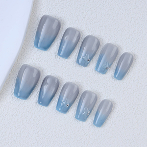 <span class=keywords><strong>Uñas</strong></span> Postizas Acrílicas Reutilizables de Diseño Minimalista con Efecto Ojo de Gato <span class=keywords><strong>Azul</strong></span>, Degradado <span class=keywords><strong>Azul</strong></span>, Hechas a Mano, 10 Piezas - Product Image 3