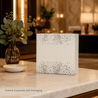 Boîte cadeau rigide personnalisée pour hôtel, impression sur mesure, boîte carrée en ivoire à deux pièces avec couvercle et base, points argentés, vente en gros directe d'usine