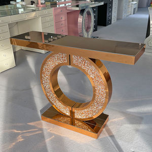Table console miroir avec incrustation de diamants concassés, longue table d'entrée, base en forme de O, table d'appoint moderne étroite (marron) - Product Image 2
