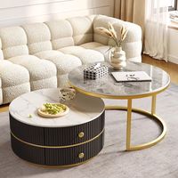 Table basse en pierre frittée de style crème italienne, ronde et extensible, pour petit salon