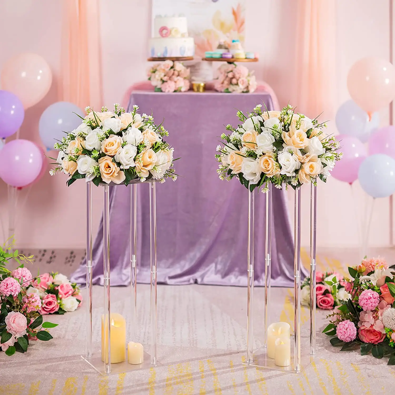 ดอกไม้อะคริลิคยืนแต่งงาน Centerpieces อุปกรณ์ตกแต่งการแต่งงานตกแต่งโต๊ะที่ชัดเจนชั้นวางจอแสดงผลคริสตัลเวทีเสา