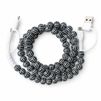Câble de charge multi-prise USB Type C 4 en 1 pour téléphone, avec perles, noir et blanc, transfert de données, cadeau sportif