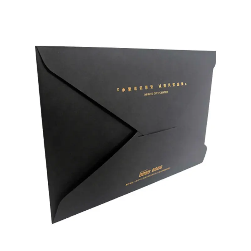Custom design golden foil paper envelope luxury black recycled card envelope, hotel key card envelopes