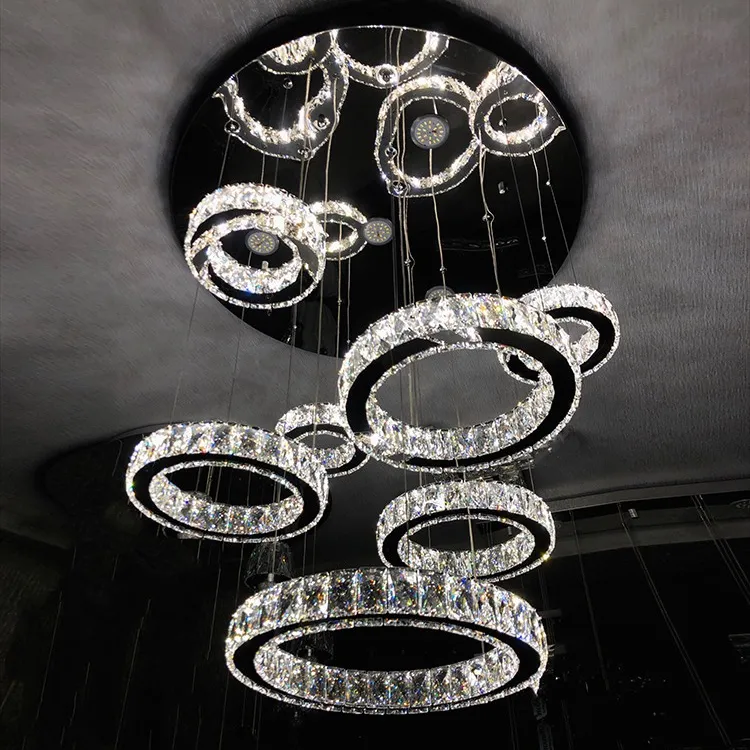 Custom LED Lighting Indoor Living Room Lights Modern Villa Hotel Decor Luxury High Ceiling Crystal Chandelier
