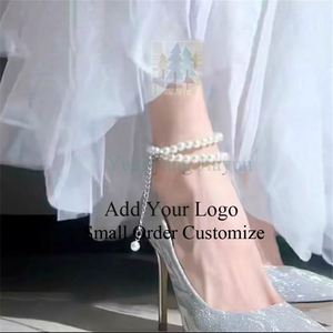 Tacones altos para mujer con tacones finos y picos puntiagudos con perlas finas brillantes, tacones altos para mujer, zapatos de novia para boda - Product Image 2