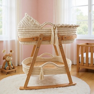 Customized Crochet <strong>Moses</strong> <strong>Basket</strong> Double/Single Layer Design Baby Bassinet with Wood Stand for Nursery - Product Image 1