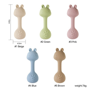 Hochet éducatif personnalisé avec logo, hochet en silicone en forme de lapin, jouet de dentition flexible sans BPA, jouet sensoriel pour nouveau-né, idéal comme <span class=keywords><strong>cadeau</strong></span> - Product Image 6