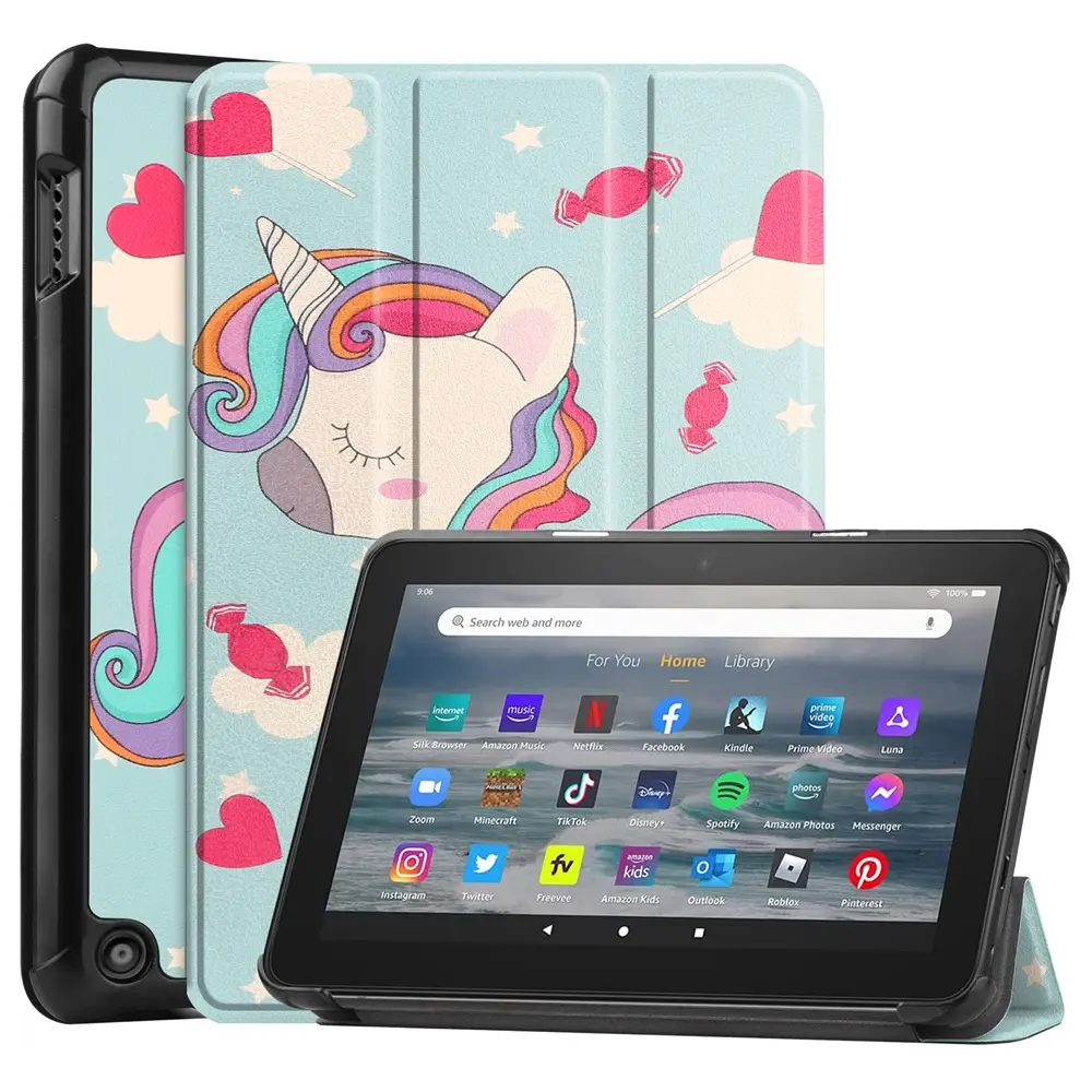 Colorful PU Leather Case For Kindle Fire HD7 2022 For All HD10 HD8 Plus PU Leather Trifold Tablet Cover with Auto Wake Sleep