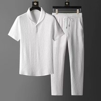 Setelan Sutra Es Musim Panas dengan Logo Custom, Ukuran Besar untuk Pria, Setelan Pria dari Kain Linen Bernapas, Dua Potong, Setelan Olahraga Polyester untuk Pria
