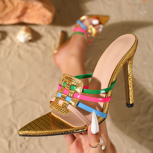 New European and American Style Pointed-toe Stiletto Heels Color-<b>blocked</b> Woven High Heels for Women - Product Image 1