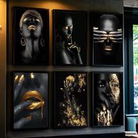 Affiche Femme Africaine Or Noir, Huile sur Toile, Imperméable, HD, PVC, Décoration Murale Moderne, Impression sur Toile, Portrait Figuratif, Peinture Abstraite