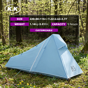 Tente de randonnée ultralégère pour 1 personne Kawagebo Kamp (KK) 1,14 kg / 2,5 lb PU 6000 15D Nylon pour la randonnée en plein air - Product Image 1