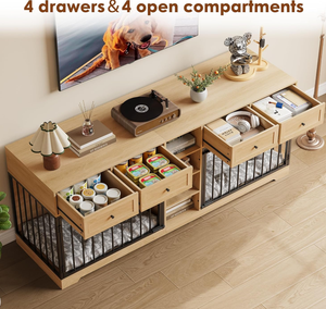 กรงสุนัขขนาดใหญ่ 82 นิ้ว สำหรับสุนัข 2 ตัว ใช้ในบ้าน ทำจากไม้ พร้อมลิ้นชักและชั้นวาง ดีไซน์ทันสมัย ยี่ห้อ HY - Product Image 4