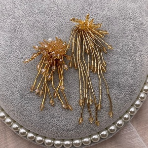 Patchs perlés de fleurs de gland en tissu avec appliques de perles de cristal perlées à la main pour bricolage chaussures chapeaux boucles d'oreilles accessoires vestimentaires - Product Image 5