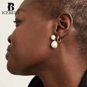 ICEBELA Light Luxury Fine Jewelry 925 Silver Stud Earring 18k Gold Plated Bold Freshwater Pearl Drop Earrings For Women