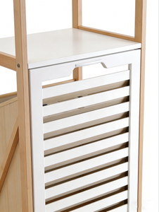 Scaffale <span class=keywords><strong>Salvaspazio</strong></span> Moderno in Bambù con Cesto Estraibile, Organizzatore Autoportante Alto per Bagno, Lavanderia e Camera da Letto - Product Image 5