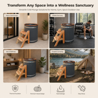 Baignoire de trempage à froid PLOUTARA 50 mm isolée en bois de cèdre gris avec rebord, bain de glace 48H en acier inoxydable 304 pour la récupération des athlètes, la maison, la salle de sport et le spa