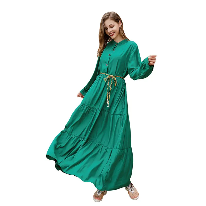 Spring hot selling Hepburn style oversized chubby mm dress in France, loose solid color long sleeved large swing long skirt