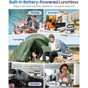 Chauffe-plat électrique portable sans fil, boîte à lunch, <span class=keywords><strong>batterie</strong></span> USB 8000 mAh, chauffage rapide 60 W, 6 niveaux de température, capacité 1 L, pour la maison et la voiture - Product Image 5