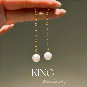 Boucles d'oreilles pendantes King Silver Jewelry, cristaux blancs ronds, pompon, pour femme, mode soirée - Product Image 2