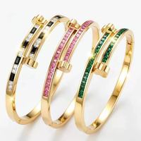Bracelet en acier inoxydable plaqué or 18 carats pour femme, incrusté de jade taillé, avec cube de diamant tendance, vente en gros